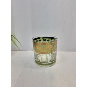 Vintage Cera Golden Grapes Green Old Fashioned Tumbler "On the Rocks" Glass